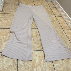 Ribbed Wide-Leg Pants in Beige